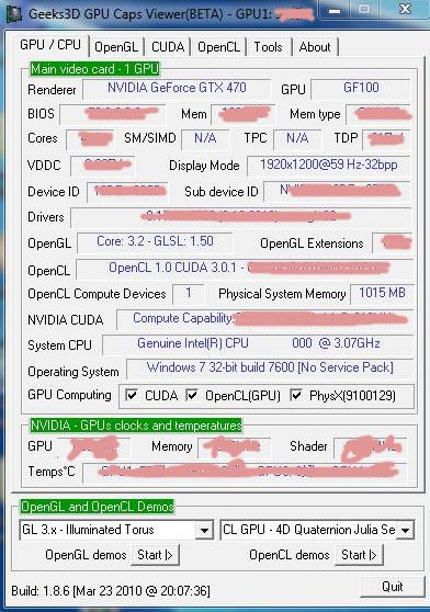 GPU Caps Viewer with a GeForce GTX 470