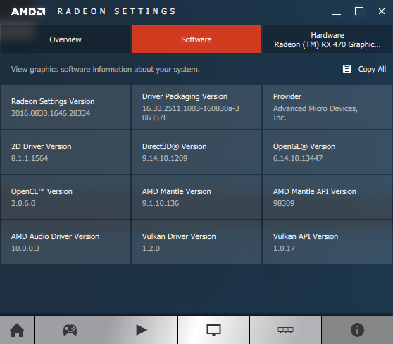 AMD Crimson 16.8.3 - software info