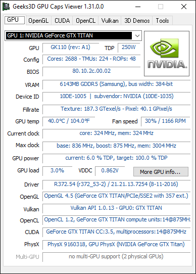 GPU Caps Viewer 1.31 + GeForce GTX TITAN (Kepler)