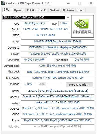 GPU Caps Viewer - R372.70 + GTX 1080