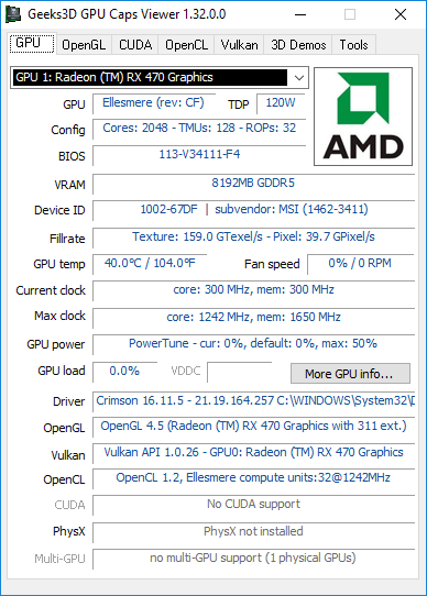 AMD Crimson, GPU Caps Viewer information, Radeon RX 470