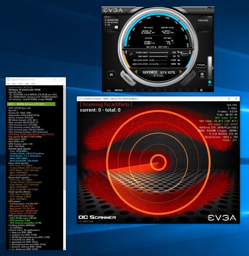 EVGA GeForce GTX 1070 FTW - OC Scanner stress test