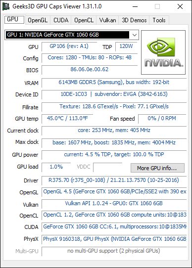 GPU Caps Viewer + GTX 1060 + R375.70