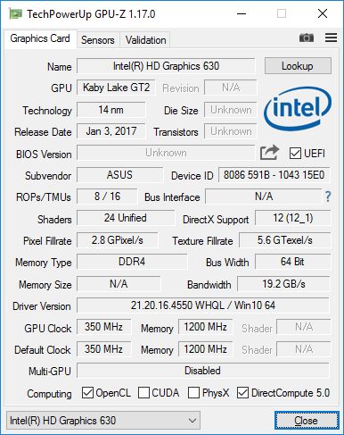 ASUS ROG Strix GL553VD Gaming Notebook - GPU-Z - Intel HD 630