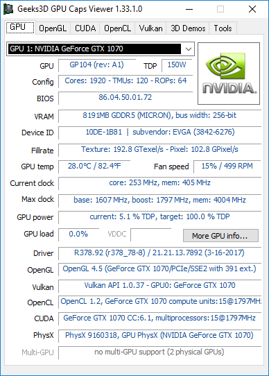 NVIDIA R378.92 + GTX 1070 + GPU Caps Viewer