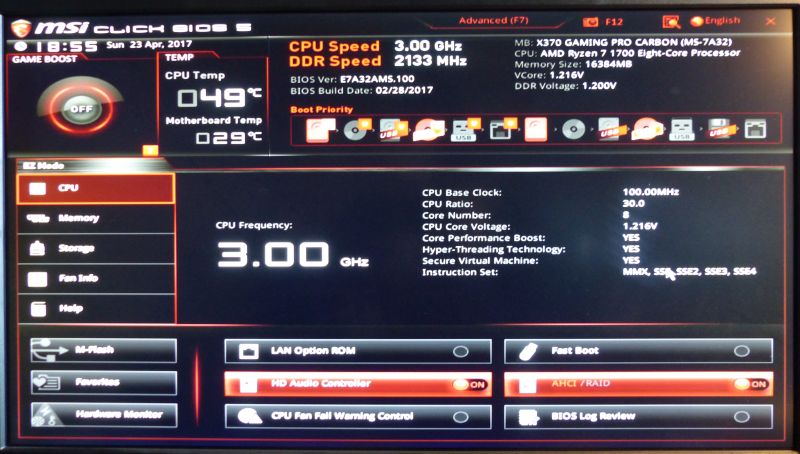 MSI X370 Gaming Pro Carbon Motherboard - BIOS