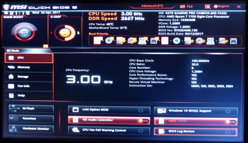 MSI X370 Gaming Pro Carbon Motherboard - BIOS