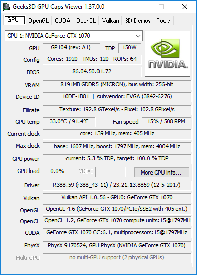 NVIDIA GeForce 388.59 + GPU Caps Viewer + GTX 1070