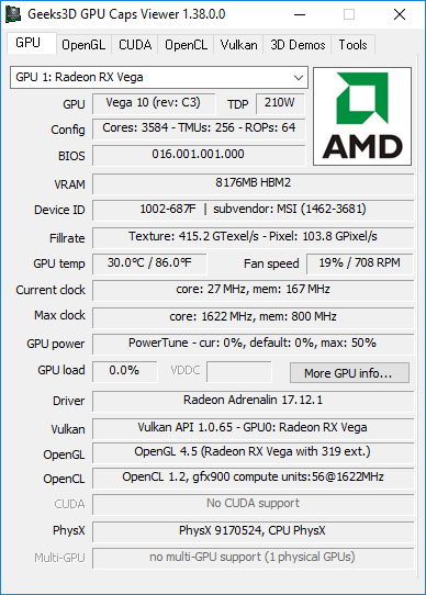 GPU Caps Viewer 1.38.0 + Radeon RX Vega 56