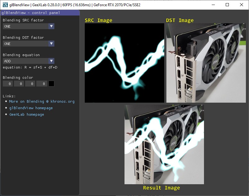 glBlendView - OpenGL Blending Factors Viewer - Windows platform