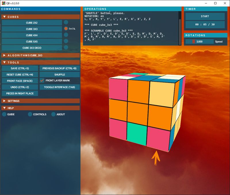 QB Rubik's Cube game simulator - 3x3 cube