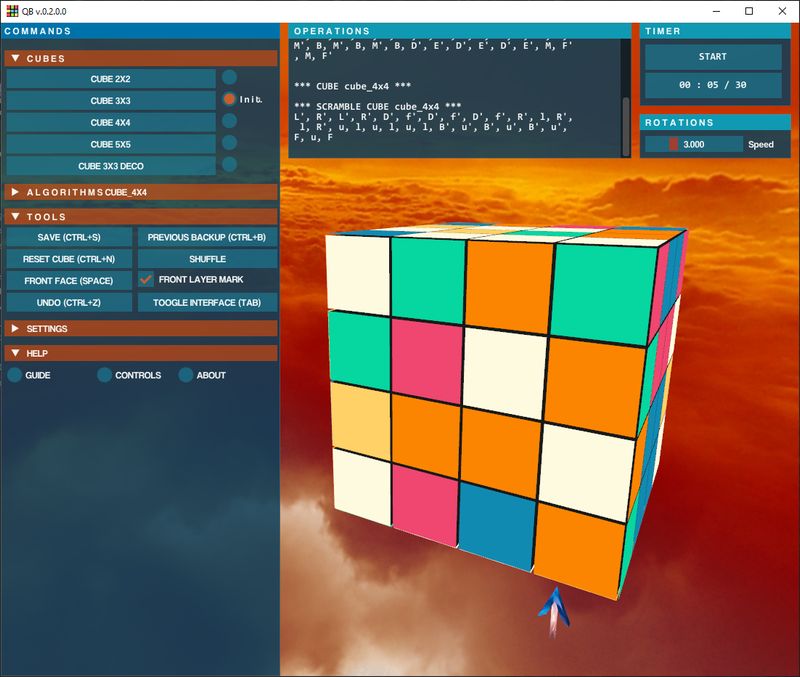 QB Rubik's Cube game simulator - 4x4 cube