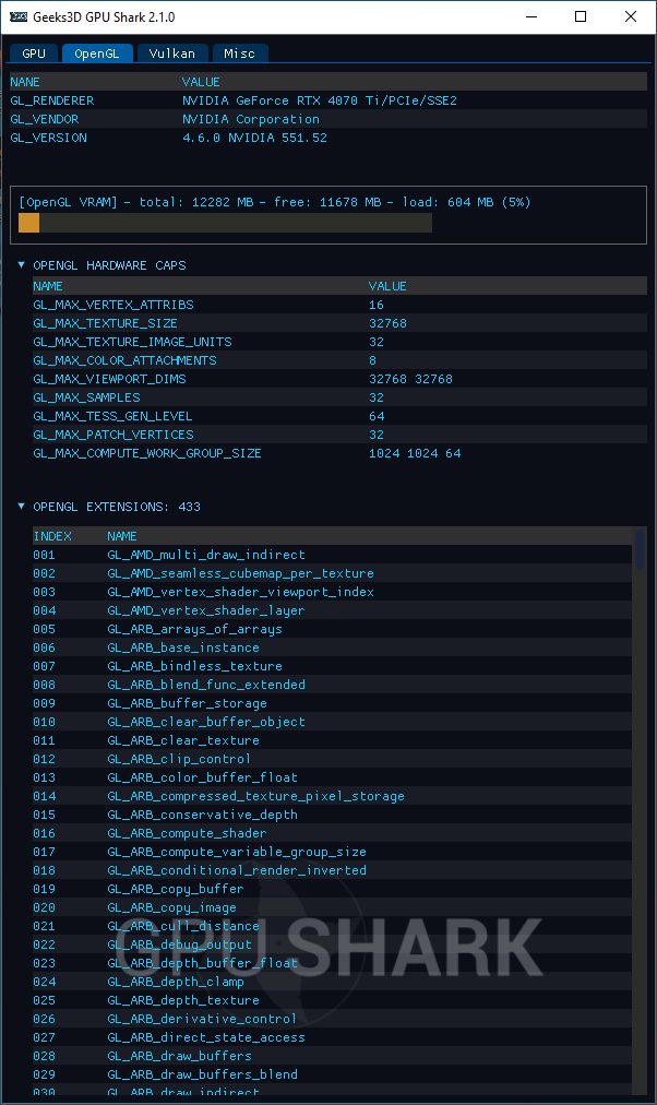 GPU Shark 2 - OpenGL information