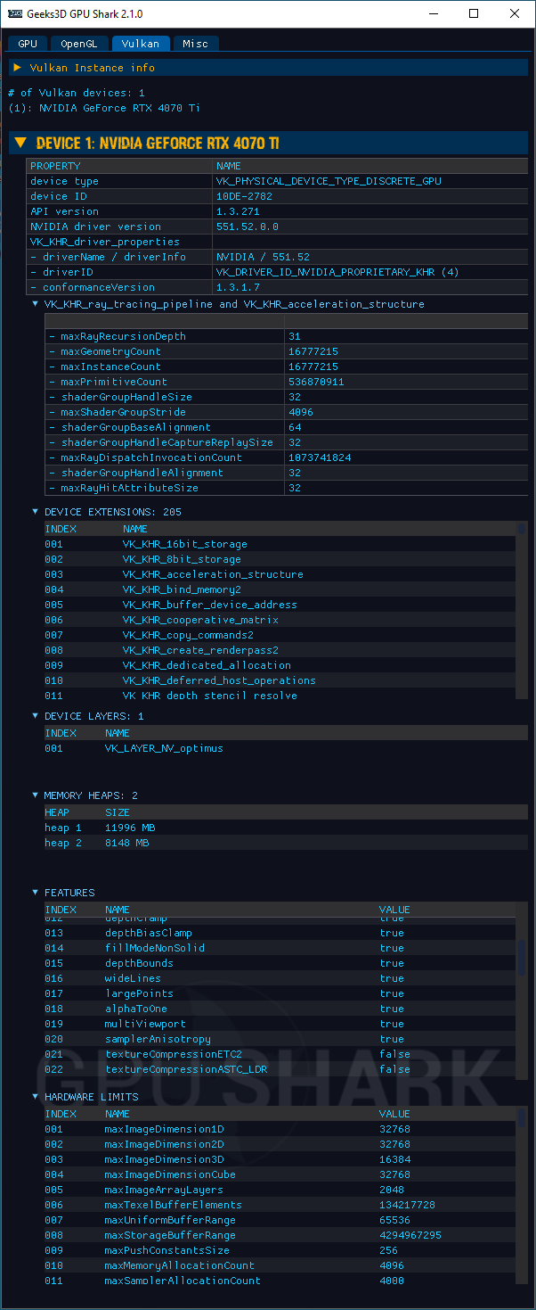 GPU Shark 2 - Vulkan information