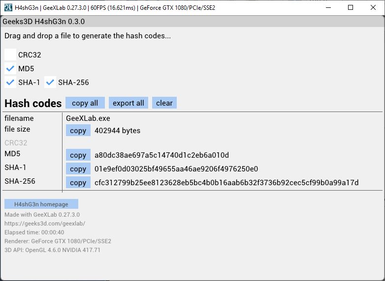 H4shG3n 0.2.0 Simple Hash Generator | Geeks3D