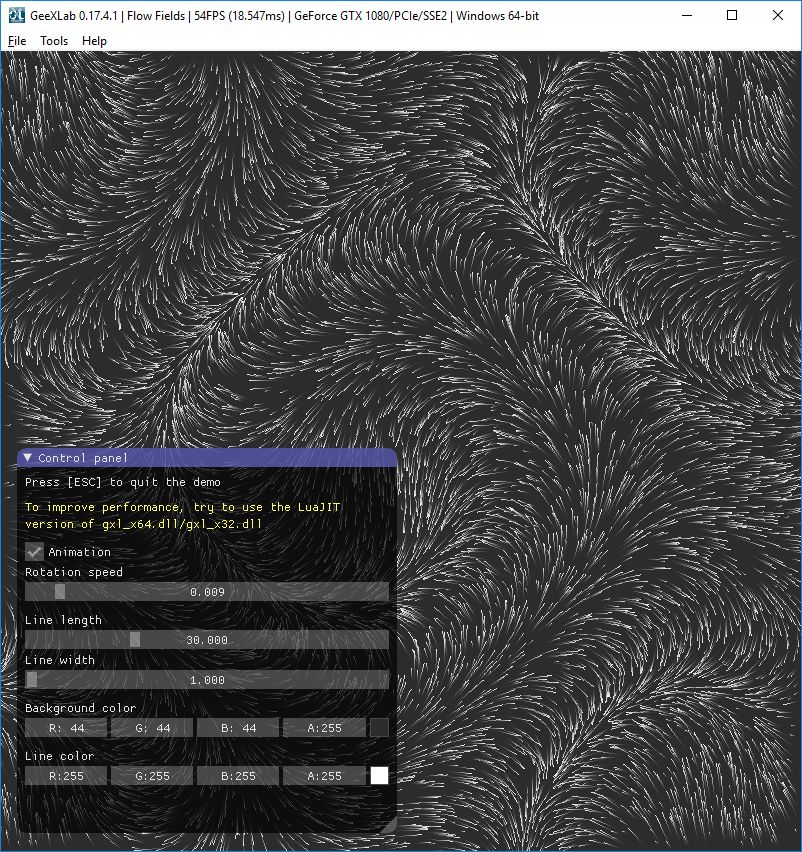 Flow fields in GeeXLab