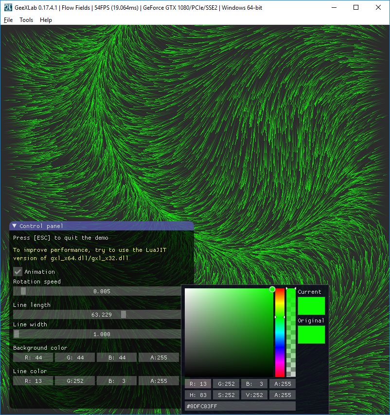 Flow fields in GeeXLab