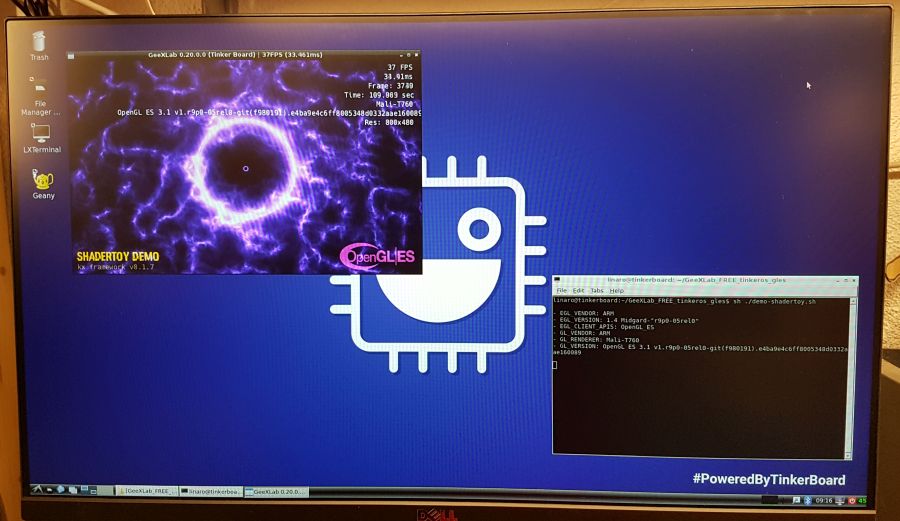 GeeXLab OpenGL ES demo running on ASUS Tinker Board