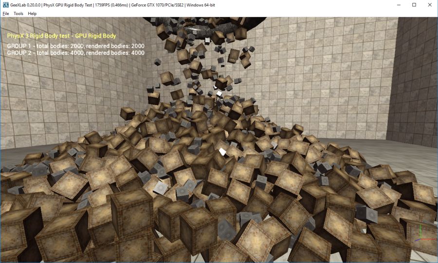 GeeXLab PhysX - GPU rigid body demo