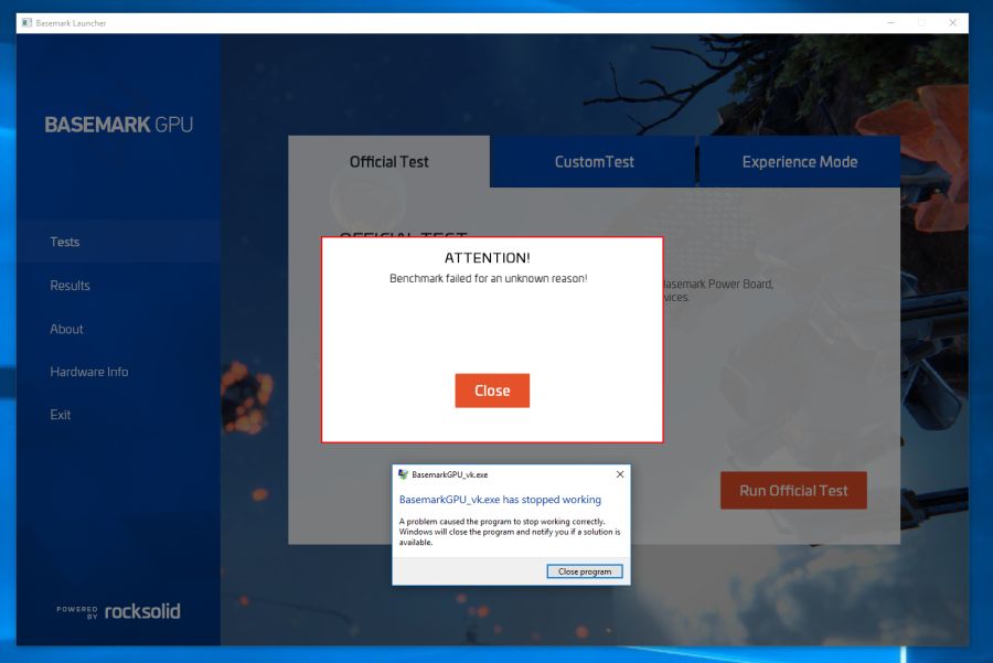 Basemark GPU - official Vulkan test error