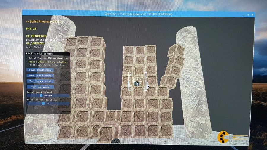 GeeXLab  + Bullet Physics engine + Raspberry Pi + OpenGL