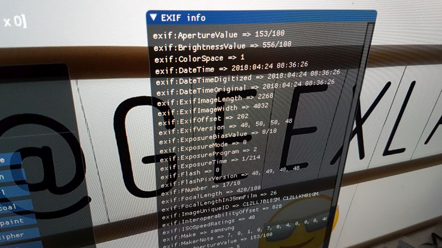 GeeXLab - ImageMagick demo showing EXIF information