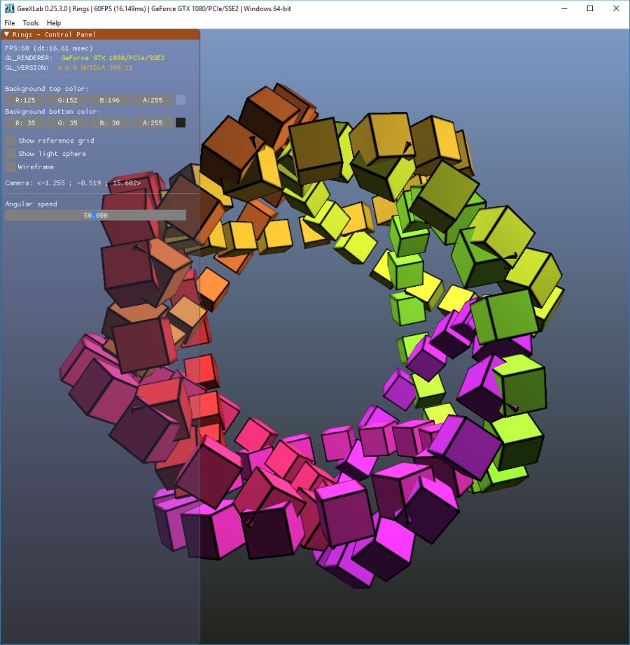 GeeXLab - rings - cubes - OpenGL
