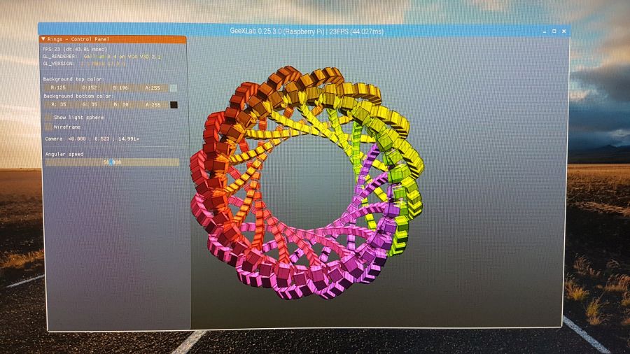 GeeXLab - rings - cubes - OpenGL - Raspberry Pi