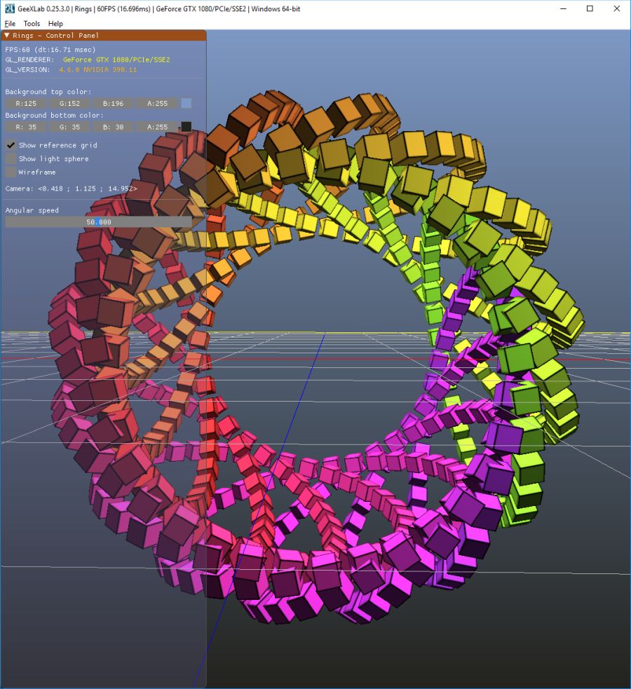 GeeXLab - rings - cubes - OpenGL