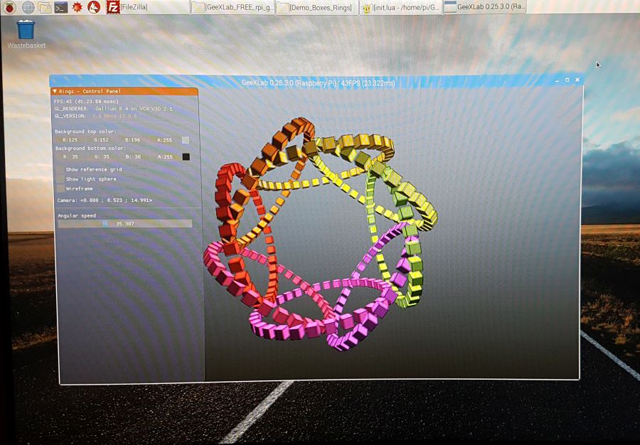 GeeXLab - rings - cubes - OpenGL - Raspberry Pi