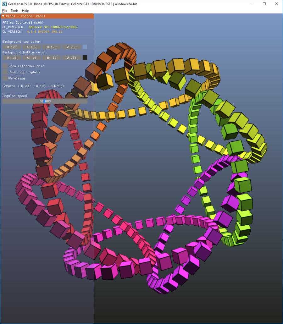 GeeXLab - rings - cubes - OpenGL