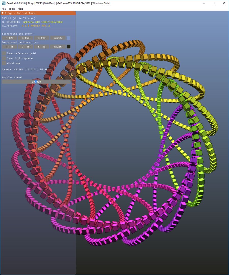 GeeXLab - rings - cubes - OpenGL