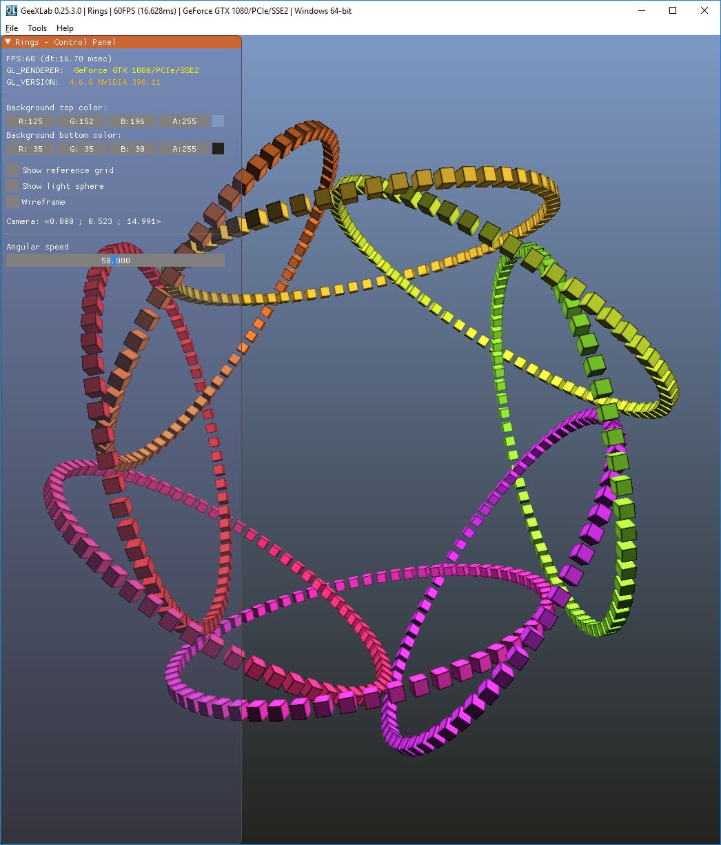 GeeXLab - rings - cubes - OpenGL