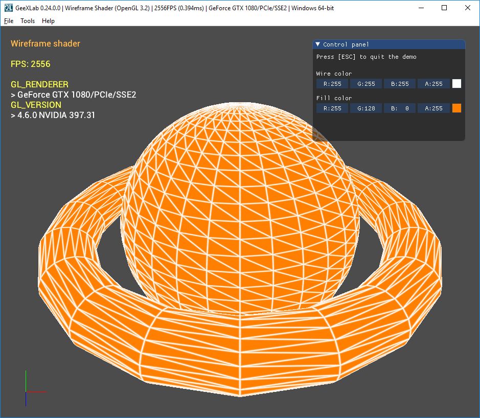 GeeXLab - 3D demo - Wireframe shader OpenGL