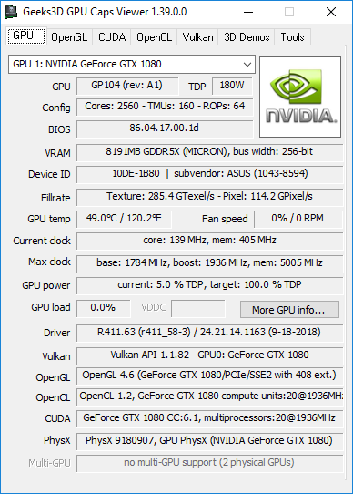 NVIDIA GeForce 411.63 + GPU Caps Viewer + GTX 1080
