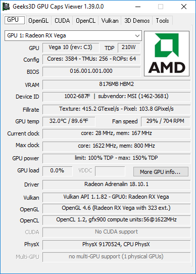 AMD Radeon RX Vega 56 + GPU Caps Viewer
