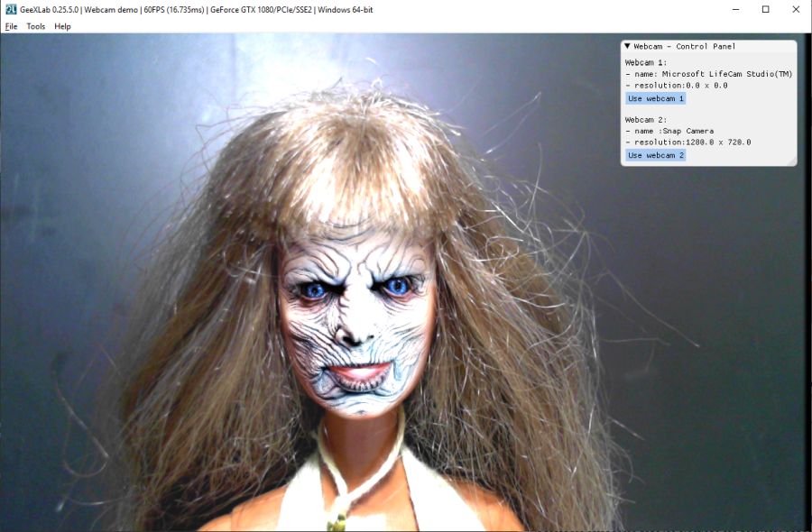 GeeXLab with Snap Camera - white walker lense