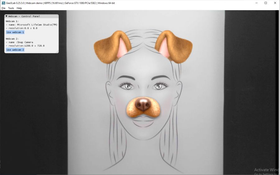 GeeXLab with Snap Camera - dog lense
