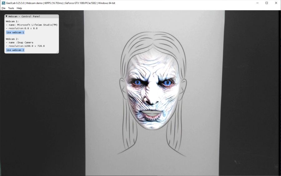GeeXLab with Snap Camera - White Walker lense
