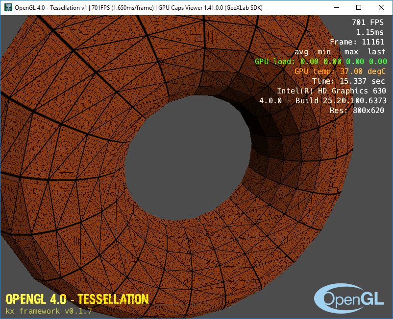 GPU Caps Viewer 1.41.0 - GeeXLab demo - Tesselation on Intel GPU