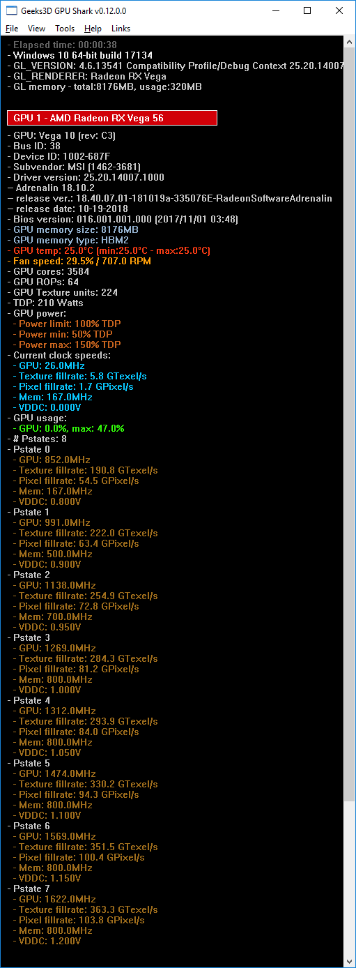GPU Shark 0.12.0 - Radeon RX Vega 56 - detailed view