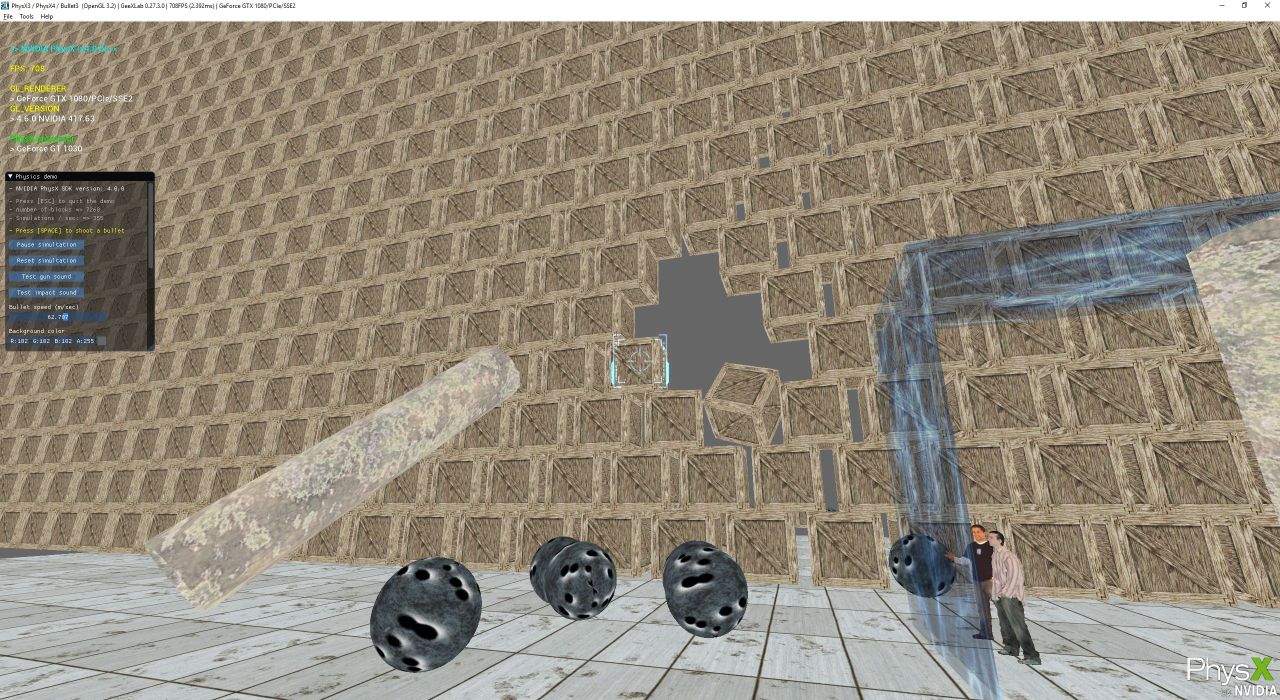 GeeXLab - PhysX 4 demo - stack of blocks