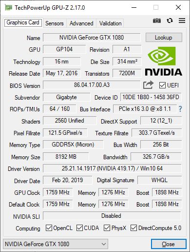 GPU-Z 2.17.0 + GeForce GTX 1080