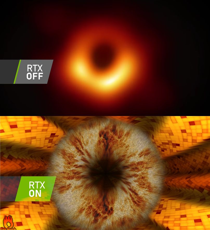 Black hole - FurMark - RTX off, RTX on