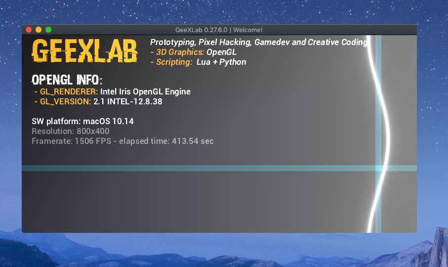 GeeXLab 0.27.6 on macOS 10.14 Mojave