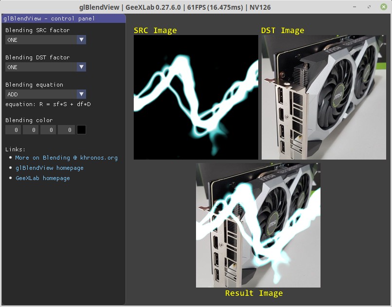 glBlendView - GeeXLab app for visualizing OpenGL blending factors
