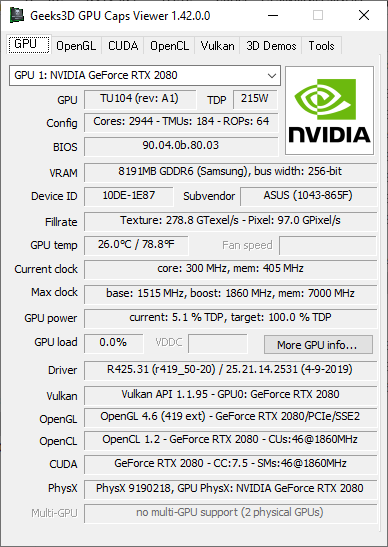 GPU Caps Viewer + RTX 2080