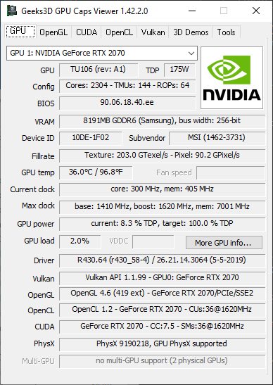 GPU Caps Viewer + RTX 2080