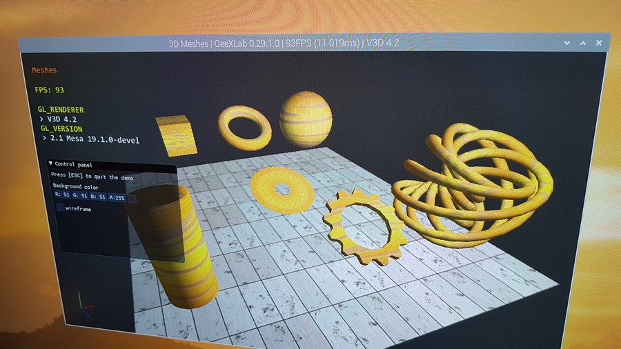 GeeXLab 0.29.1 on Raspberry Pi - new built-in meshes demo