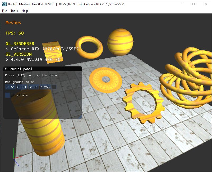 GeeXLab OpenGL 2.1 demopack - built-in meshes